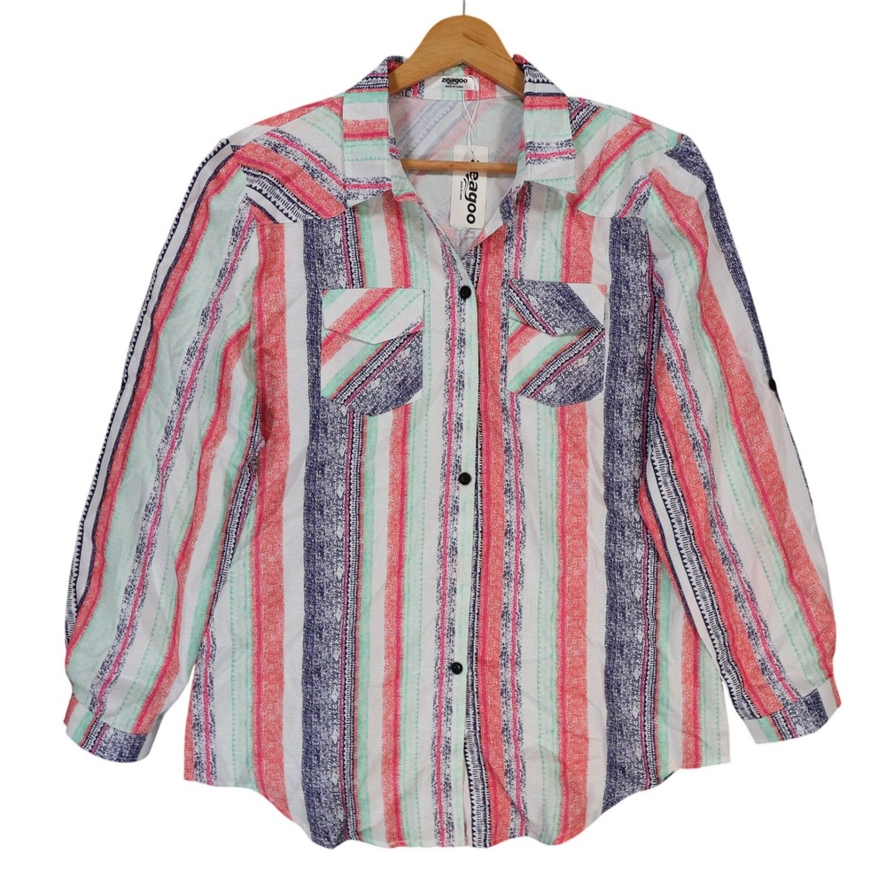 Zeagoo Button Up Shirt Womens XL Multicolor New Striped Western Southwest